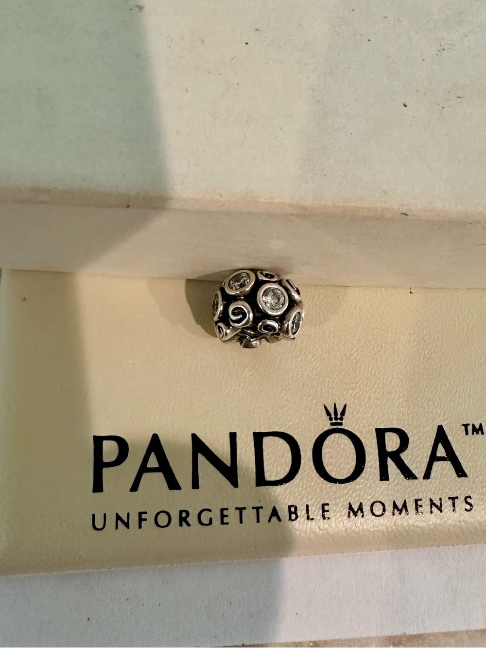 Pandora Silver Scroll Charm with Clear Stones